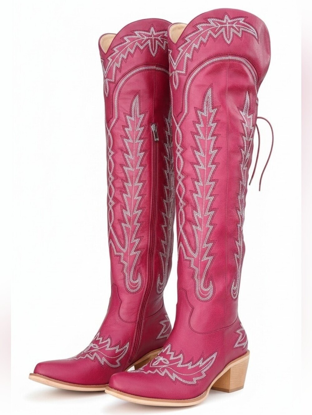 Over-the-Knee Lace Up Back Snip Toe Western Boots In Red